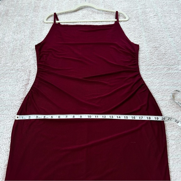 NWOT Zomva Burgundy Evening Midi Dress Mesh Second Skin Bodycon Size XL Ruched - Picture 8 of 11